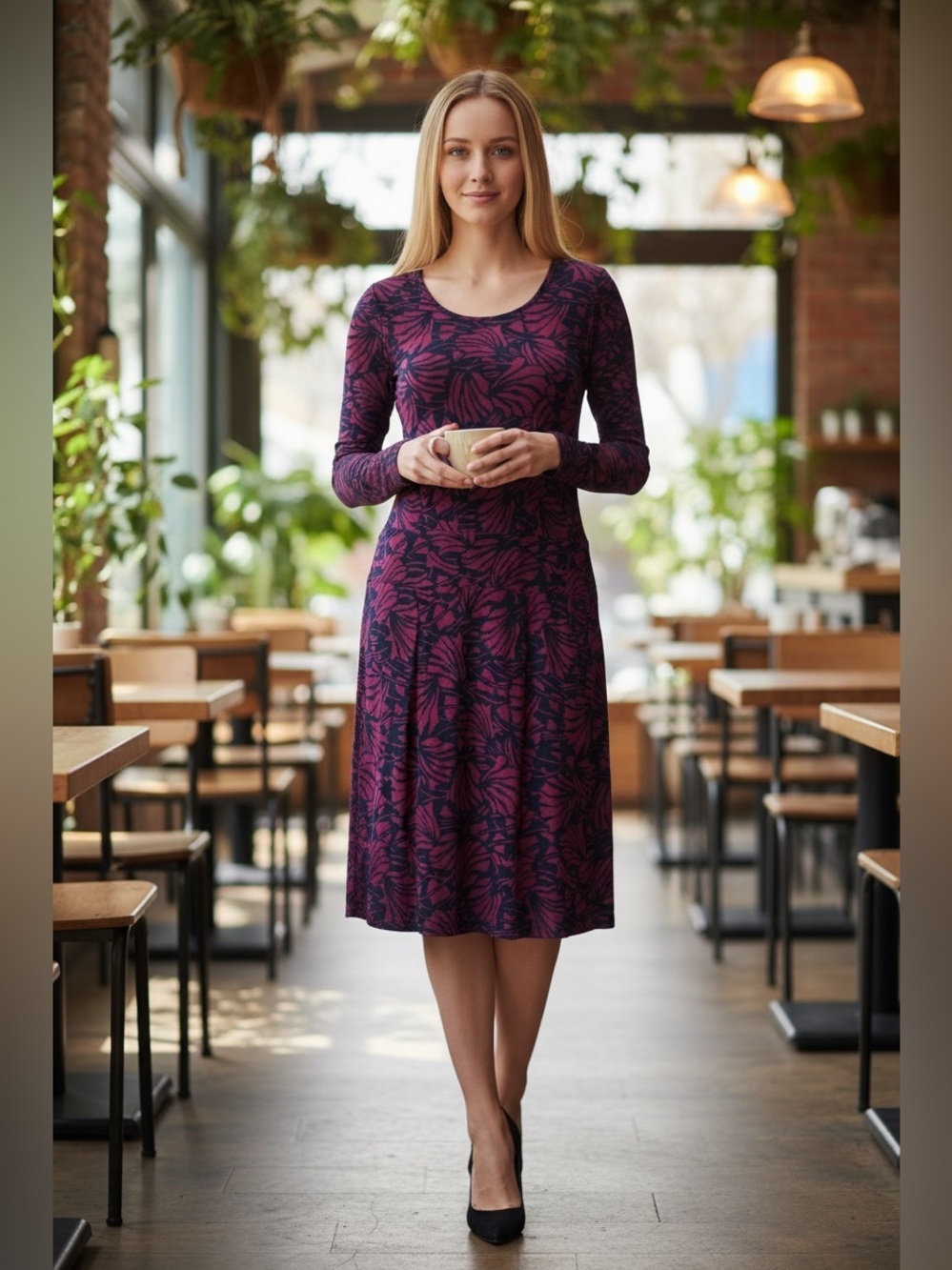 Tory Burch Plum and Black Floral Midi Dress size XS